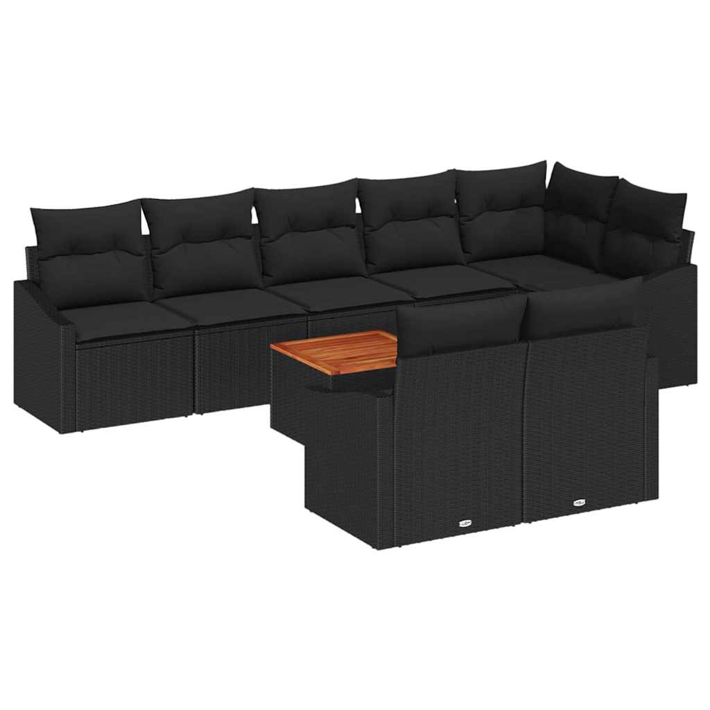 Garden Sofa Set 9 pcs Black Poly Rattan