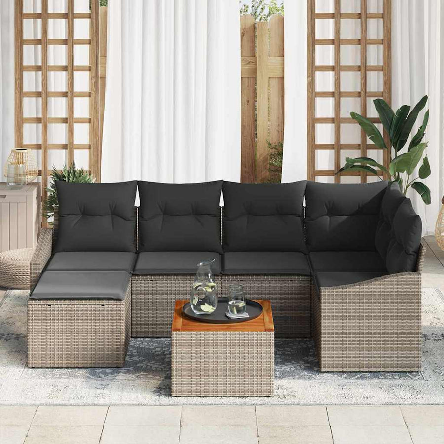 Garden Sofa Set 7 pcs Grey Poly Rattan