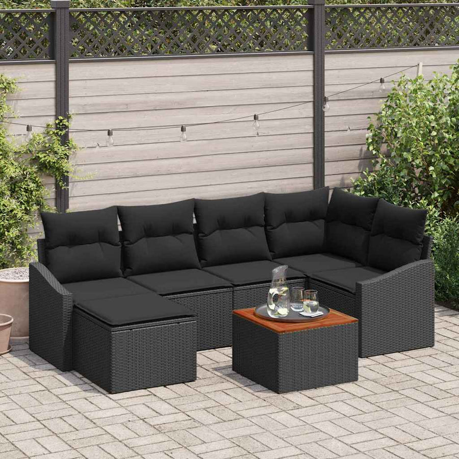 Garden Sofa Set 7 pcs Black Poly Rattan