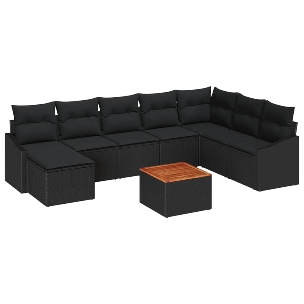 Garden Sofa Set with Storage 9 pcs Black Poly Rattan