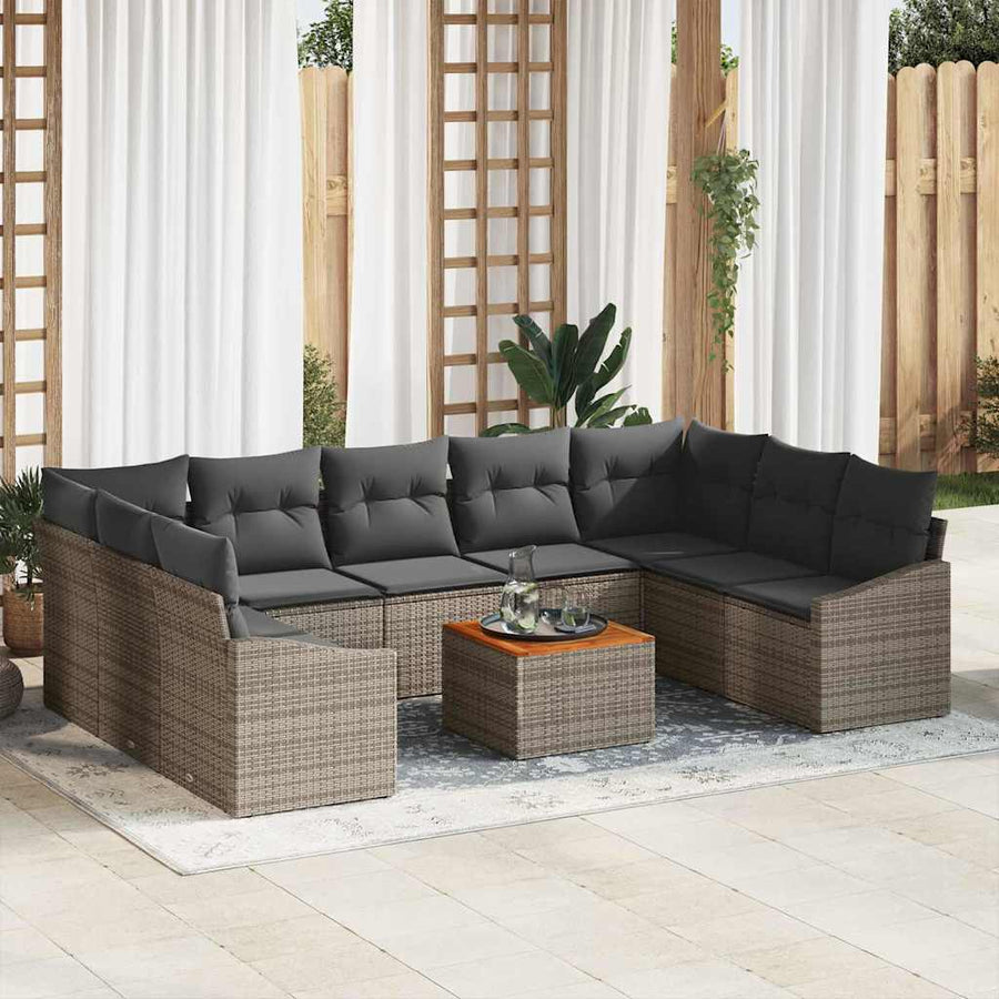 Garden Sofa Set 10 pcs Grey Poly Rattan