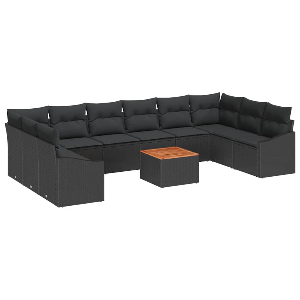 Garden Sofa Set with Storage 11 pcs Black Poly Rattan