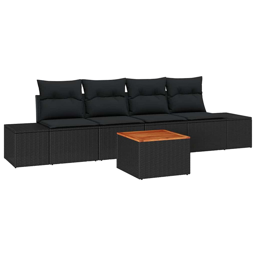 Garden Sofa Set 5 pcs Black Poly Rattan