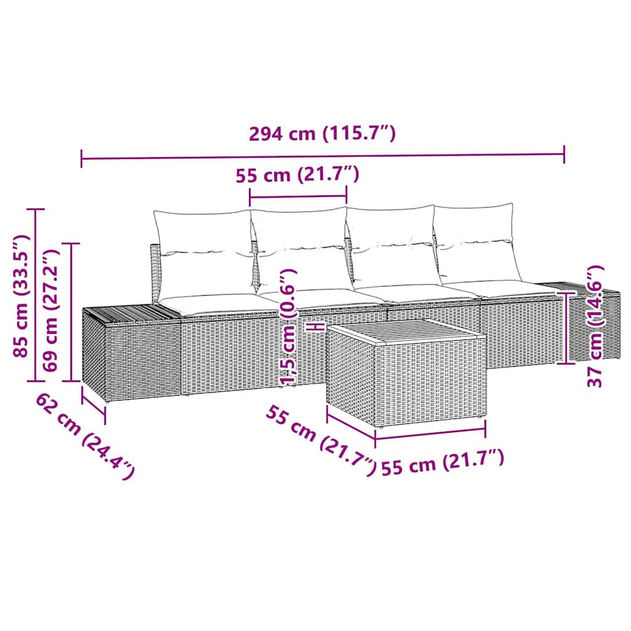 Garden Sofa Set 5 pcs Black Poly Rattan