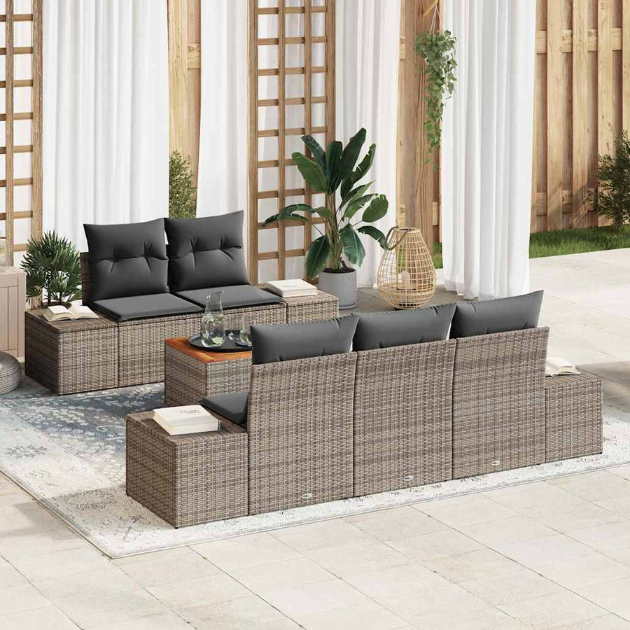 Garden Sofa Set 6 pcs Grey Poly Rattan