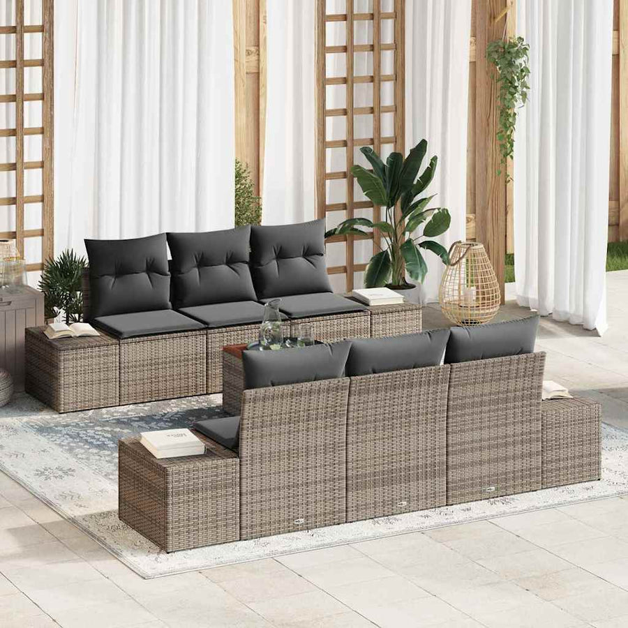 Garden Sofa Set 7 pcs Grey Poly Rattan
