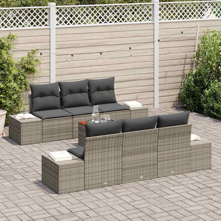 Garden Sofa Set 7 pcs Grey Poly Rattan