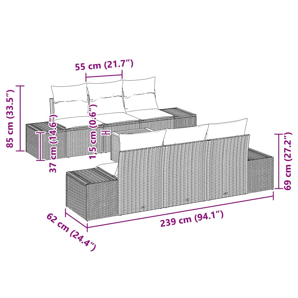 Garden Sofa Set 7 pcs Grey