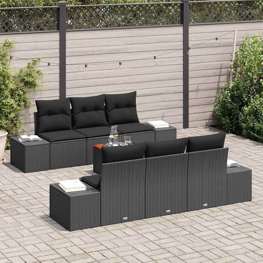 Garden Sofa Set 7 pcs Black Poly Rattan