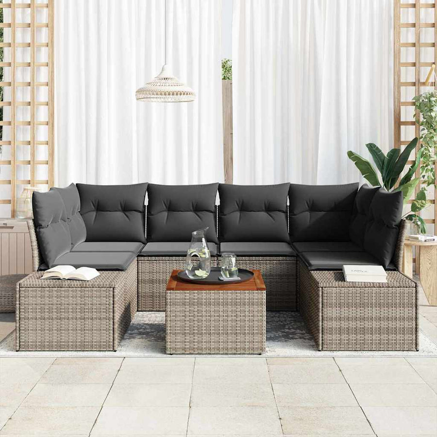 Garden Sofa Set 7 pcs Grey Poly Rattan
