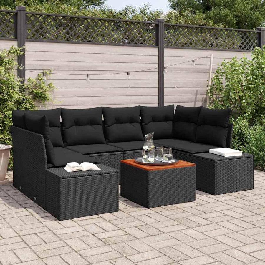 Garden Sofa Set 7 pcs Black Poly Rattan