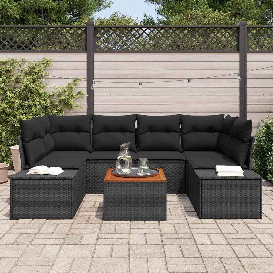 Garden Sofa Set 7 pcs Black Poly Rattan