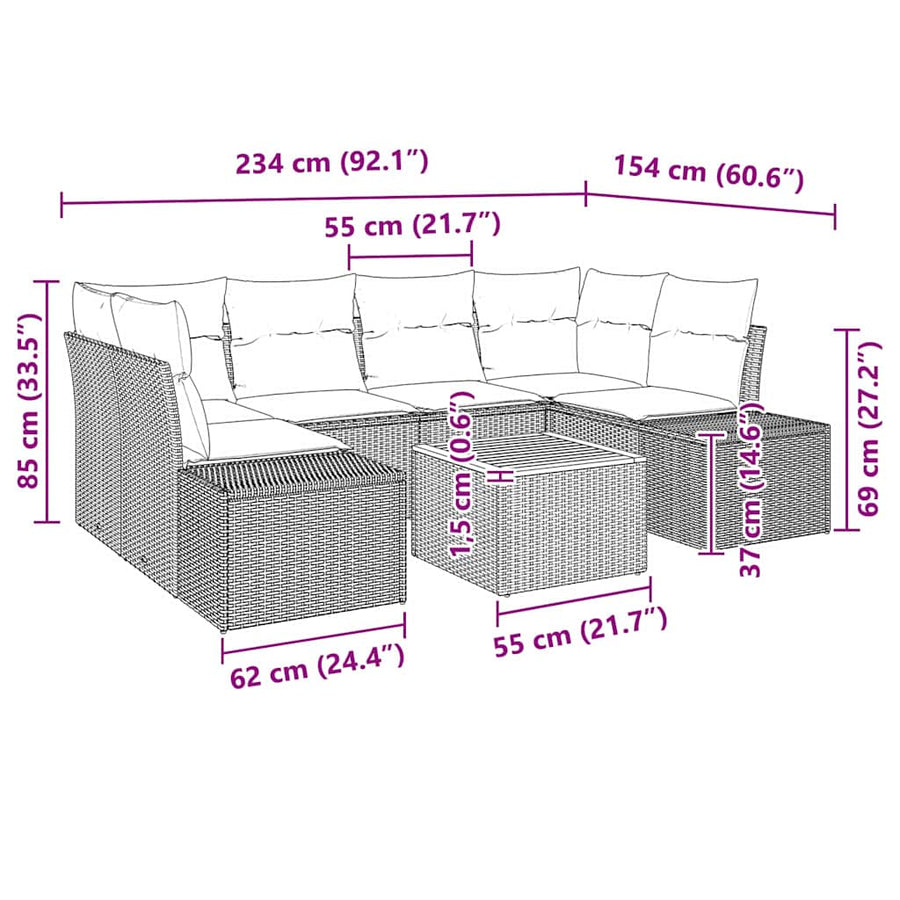 Garden Sofa Set 7 pcs Black Poly Rattan
