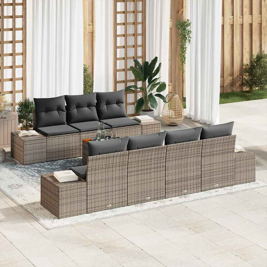 Garden Sofa Set 8 pcs Grey Poly Rattan