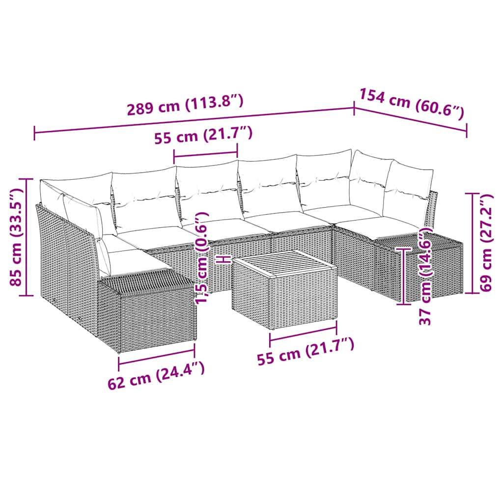 Garden Sofa Set with Storage 8 pcs Grey Poly Rattan