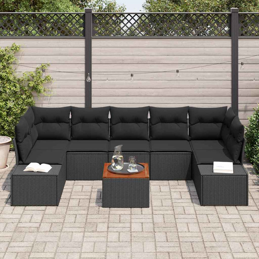 Garden Sofa Set 8 pcs Black Poly Rattan