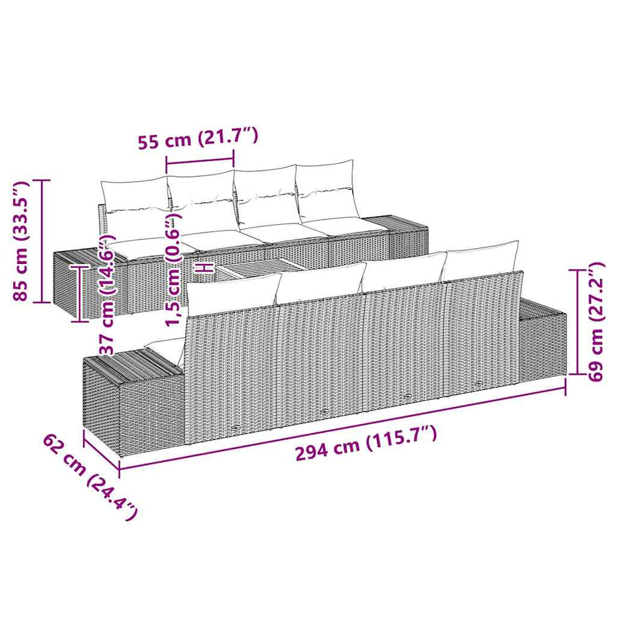 Garden Sofa Set 9 pcs Grey Poly Rattan