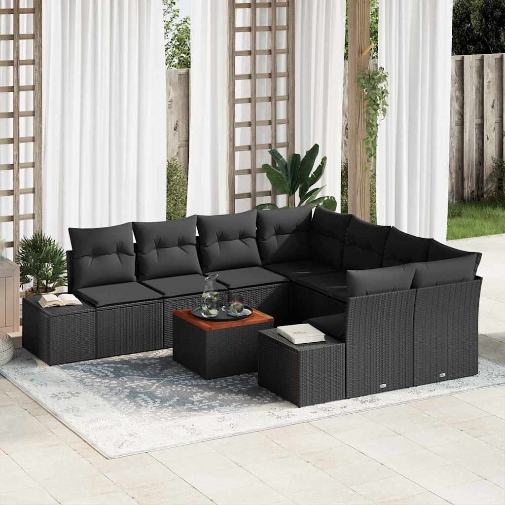 Garden Sofa Set with Storage 9 pcs Black Poly Rattan