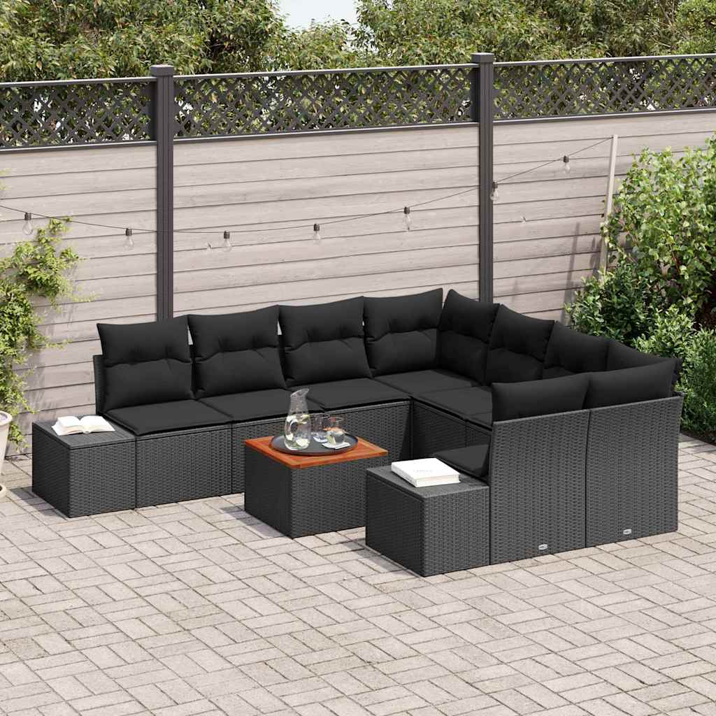 Garden Sofa Set with Storage 9 pcs Black Poly Rattan
