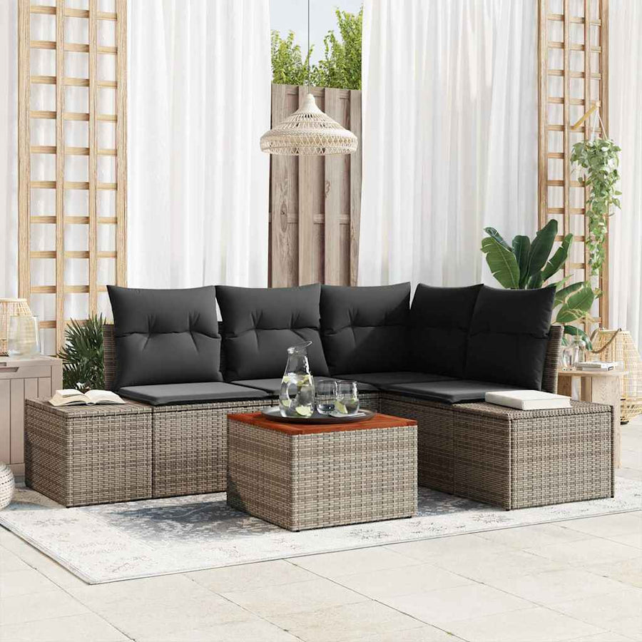Garden Sofa Set 5 pcs Grey Poly Rattan