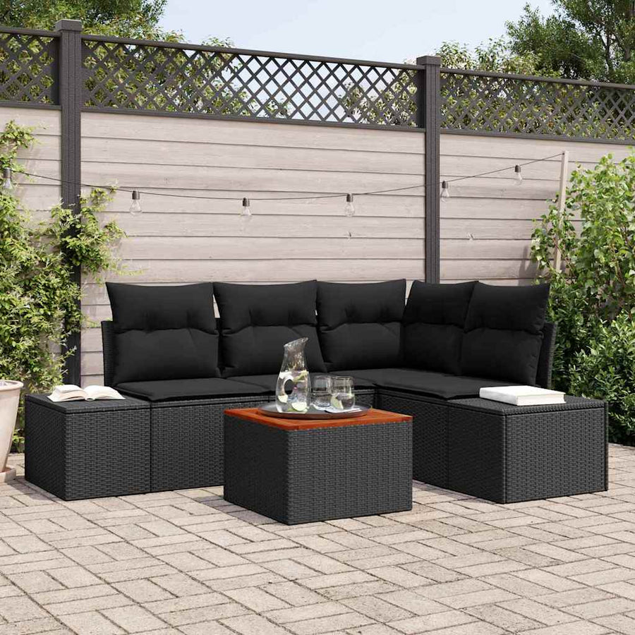 Garden Sofa Set 5 pcs Black Poly Rattan