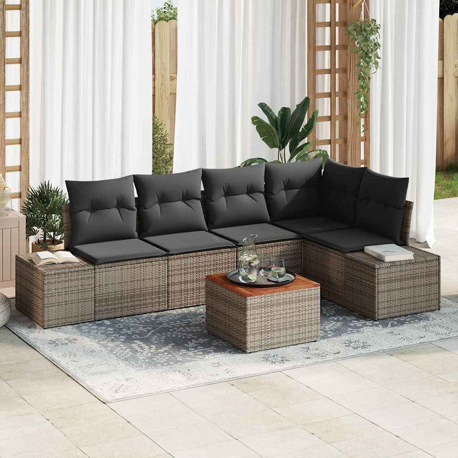 Garden Sofa Set 6 pcs Grey Poly Rattan
