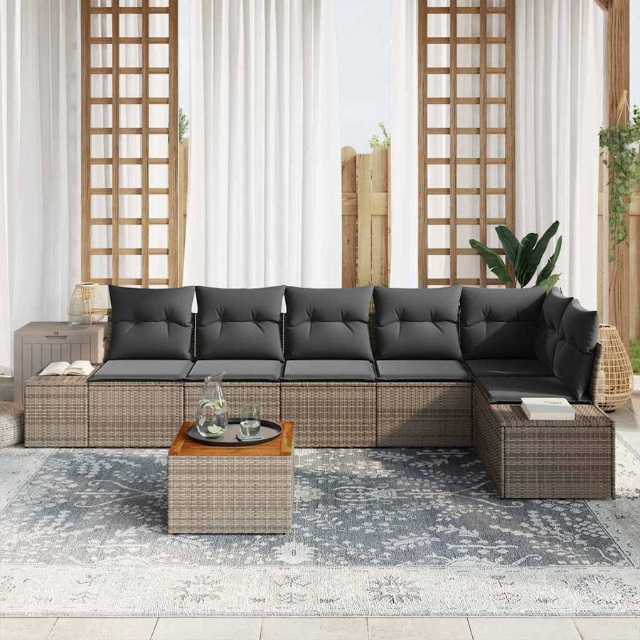 Garden Sofa Set 7 pcs Grey Poly Rattan