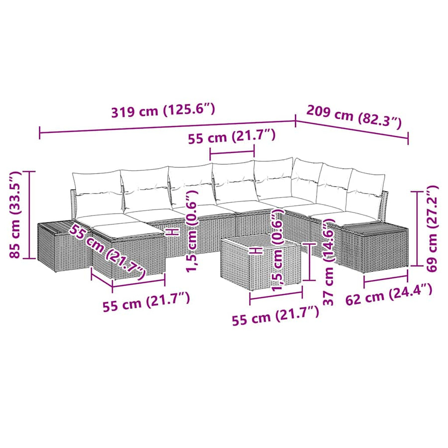 Garden Sofa Set 9 pcs Black