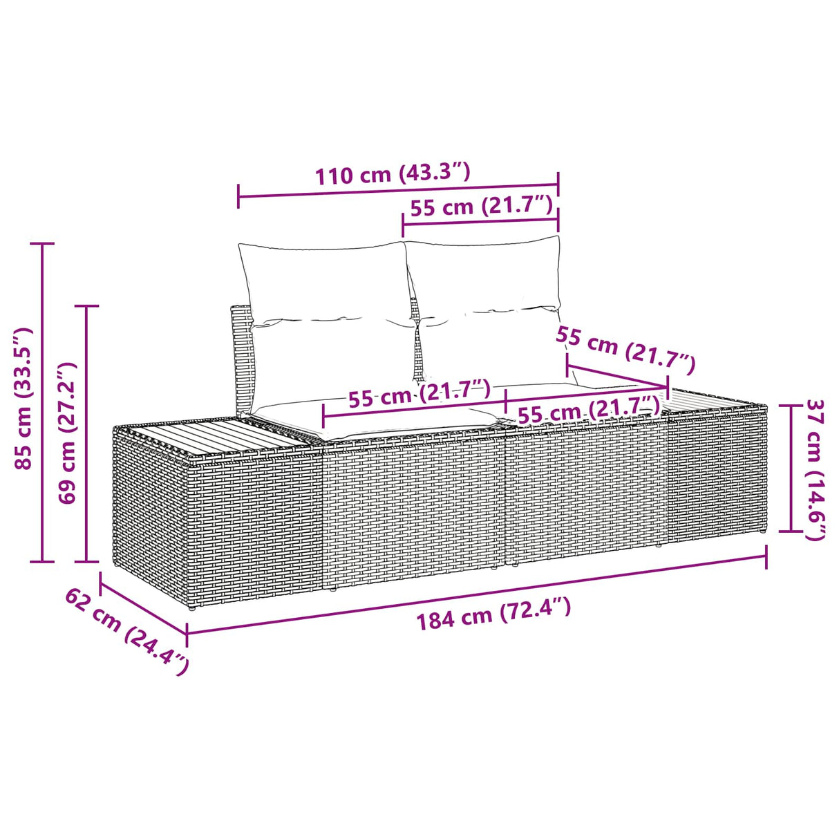 Garden Sofa Set with Storage 3 pcs Black Poly rattan