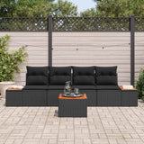 Garden Sofa Set with Cushion 5 pcs Black Poly rattan - Side View