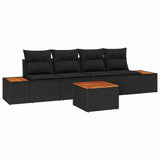 Garden Sofa Set with Cushion 5 pcs Black Poly rattan - Front View