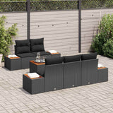 Garden Sofa Set with Cushion 6 pcs Black Poly rattan - Side View