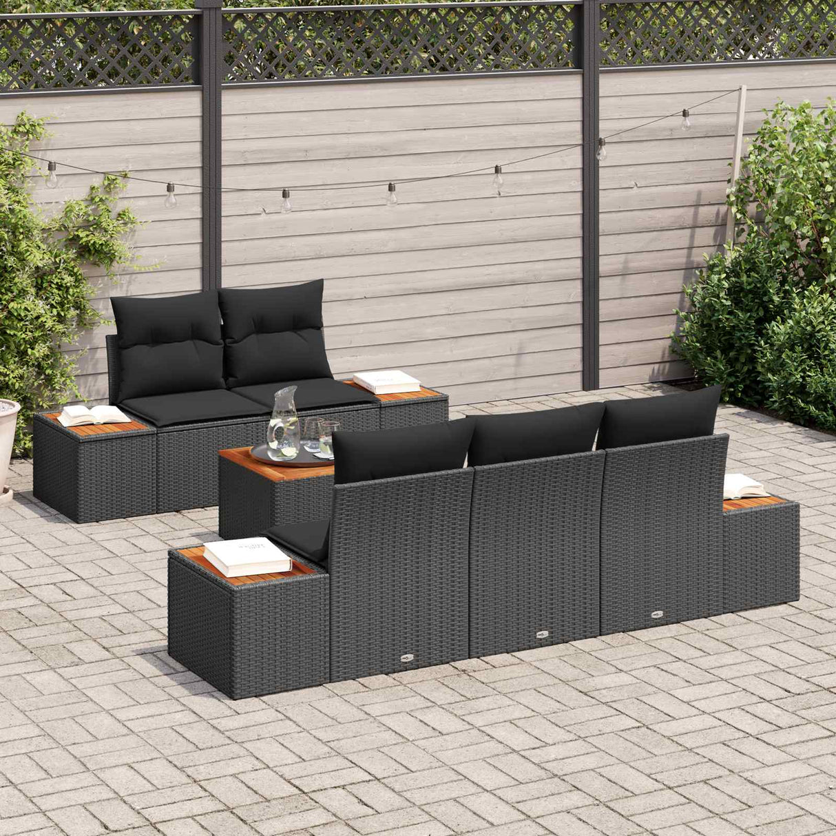 Garden Sofa Set with Storage 6 pcs Black Poly rattan