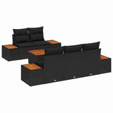 Garden Sofa Set with Cushion 6 pcs Black Poly rattan - Front View