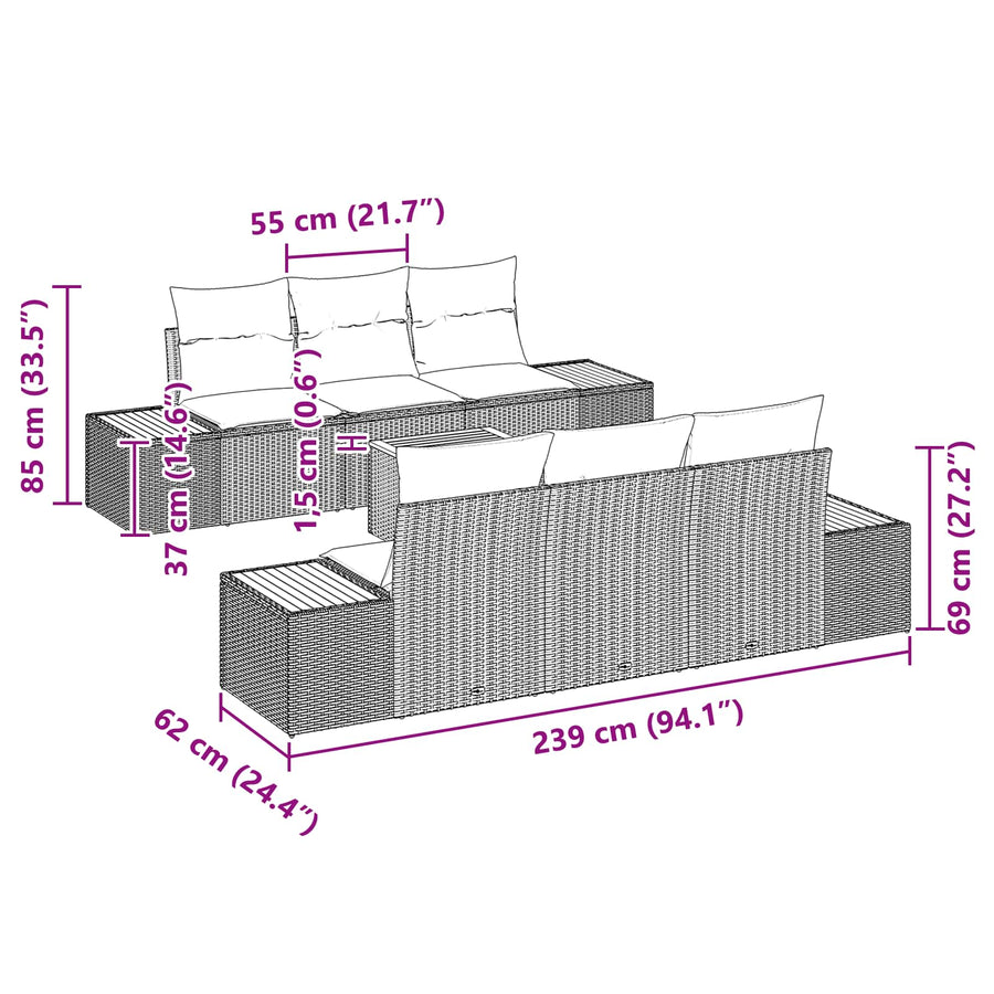 Garden Sofa Set 7 pcs Black Poly rattan