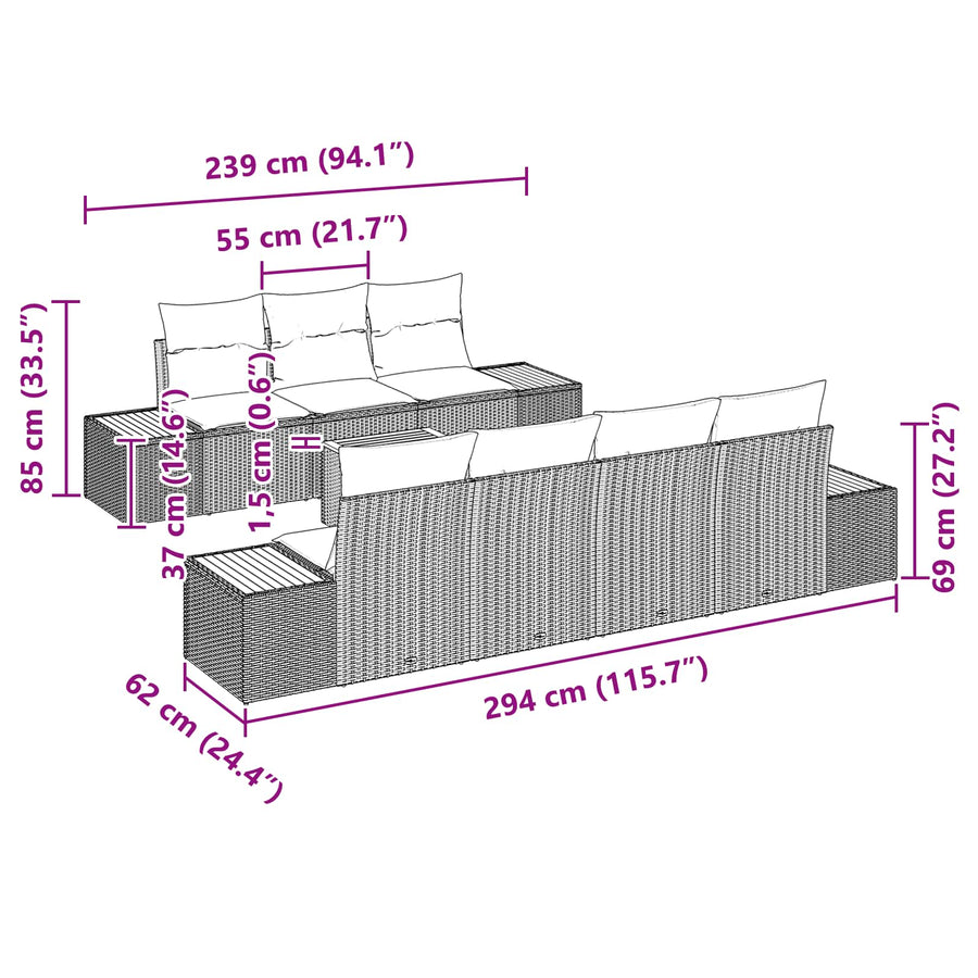 Garden Sofa Set 8 pcs Black Poly rattan