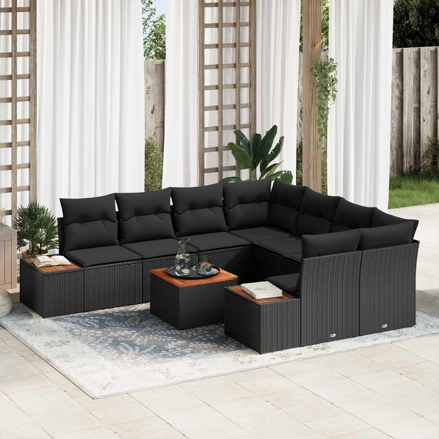 Garden Sofa Set 9 pcs Black Poly rattan