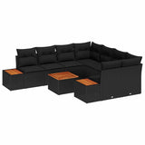 Garden Sofa Set with Cushion 9 pcs Black Poly rattan - Front View