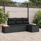 Garden Sofa Set with Cushion 4 pcs Black Poly Rattan