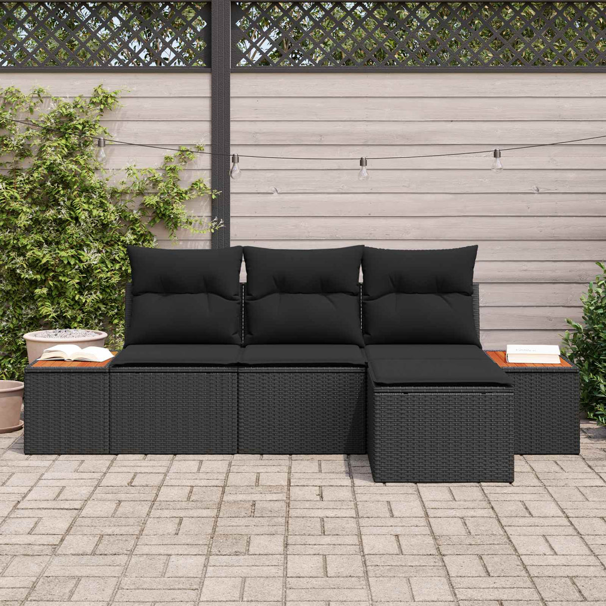 Garden Sofa Set with Cushion 4 pcs Black Poly Rattan