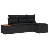 Garden Sofa Set with Cushion 4 pcs Black Poly Rattan - Front View