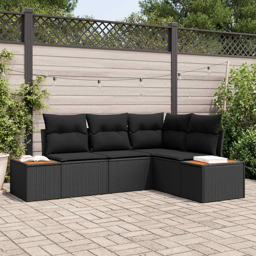 Garden Sofa Set 4 pcs 4-Seater Black Poly Rattan