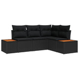 Garden Sofa Set with Cushion 4 pcs Black Poly Rattan - Front View
