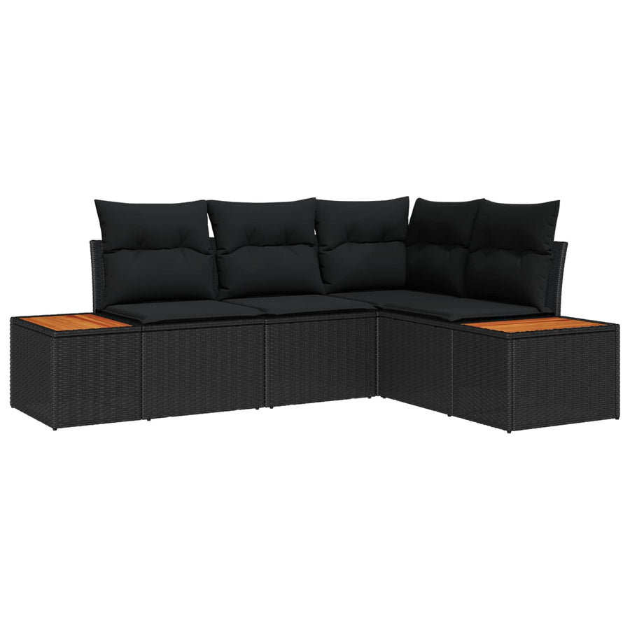 Garden Sofa Set 4 pcs 4-Seater Black Poly Rattan