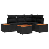 Garden Sofa Set with Cushion 4 pcs Black Poly Rattan - Front View