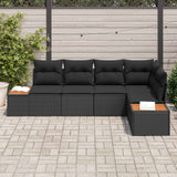 Garden Sofa Set with Cushion 5 pcs Black Poly rattan - Side View