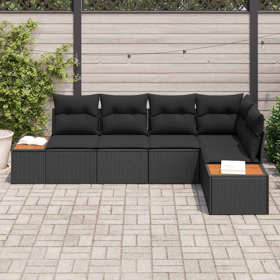 Garden Sofa Set 5 pcs 5-Seater Black Poly rattan, image 3