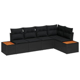Garden Sofa Set with Cushion 5 pcs Black Poly rattan - Front View
