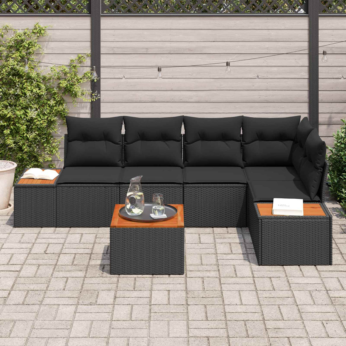 Garden Sofa Set with Cushion 6 pcs Black Poly rattan
