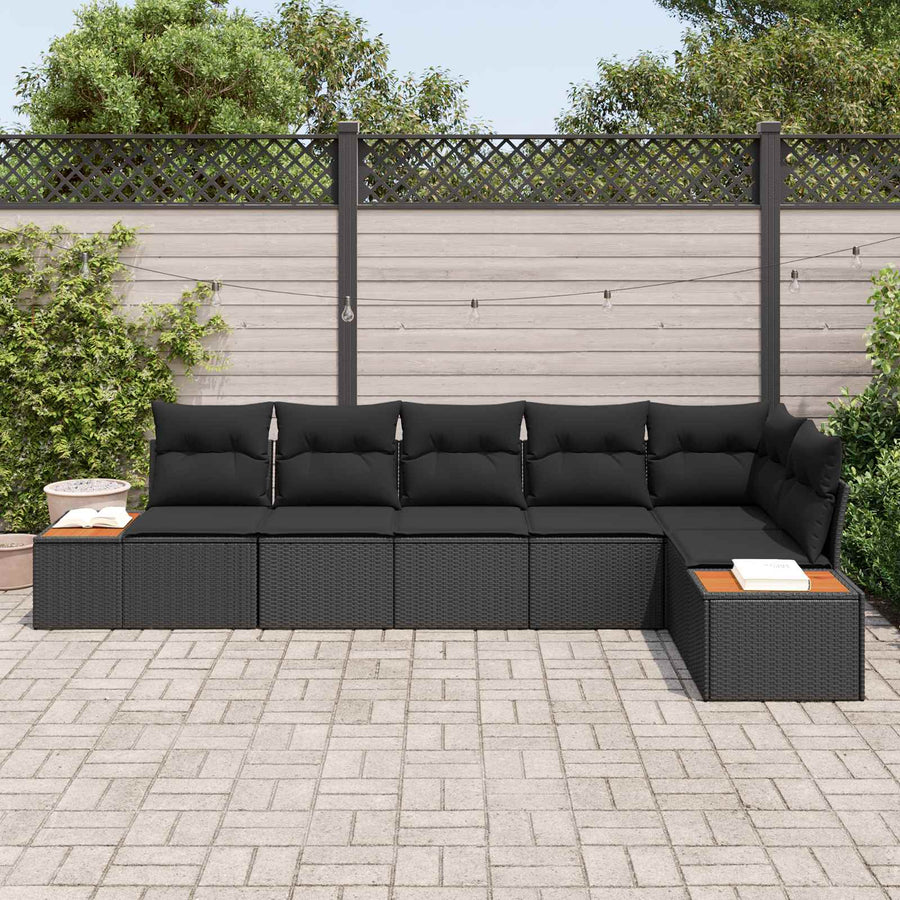 Garden Sofa Set 6 pcs 6-Seater Black Poly Rattan